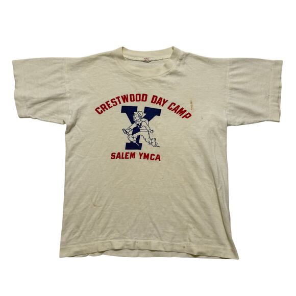 VTG 60's Champion Running Man Salem YMCA Water Print T-Shirt White S - Picture 1 of 4